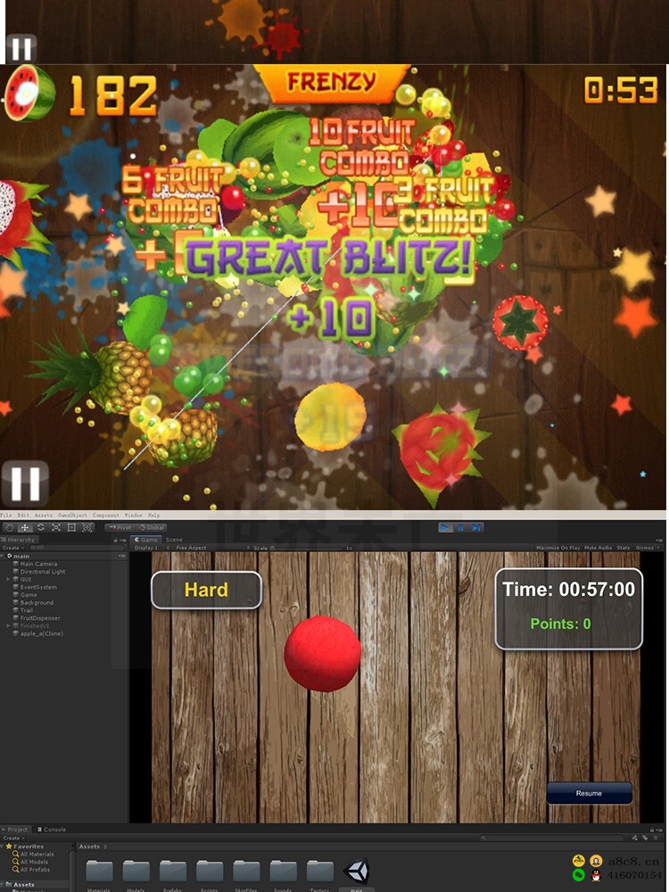 Unity游戏源码水果忍者源码工程可直接运行切水果Unity3D完整源码